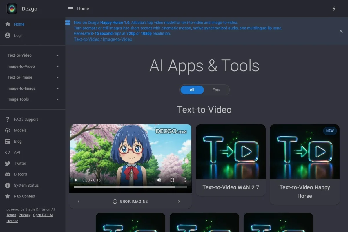 Dezgo – Free Online AI Image/Video Generator