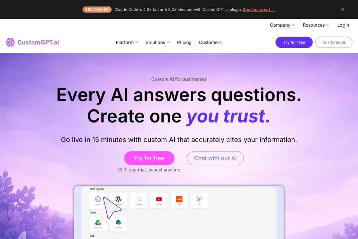 CustomGPT Platform for Business Chatbots